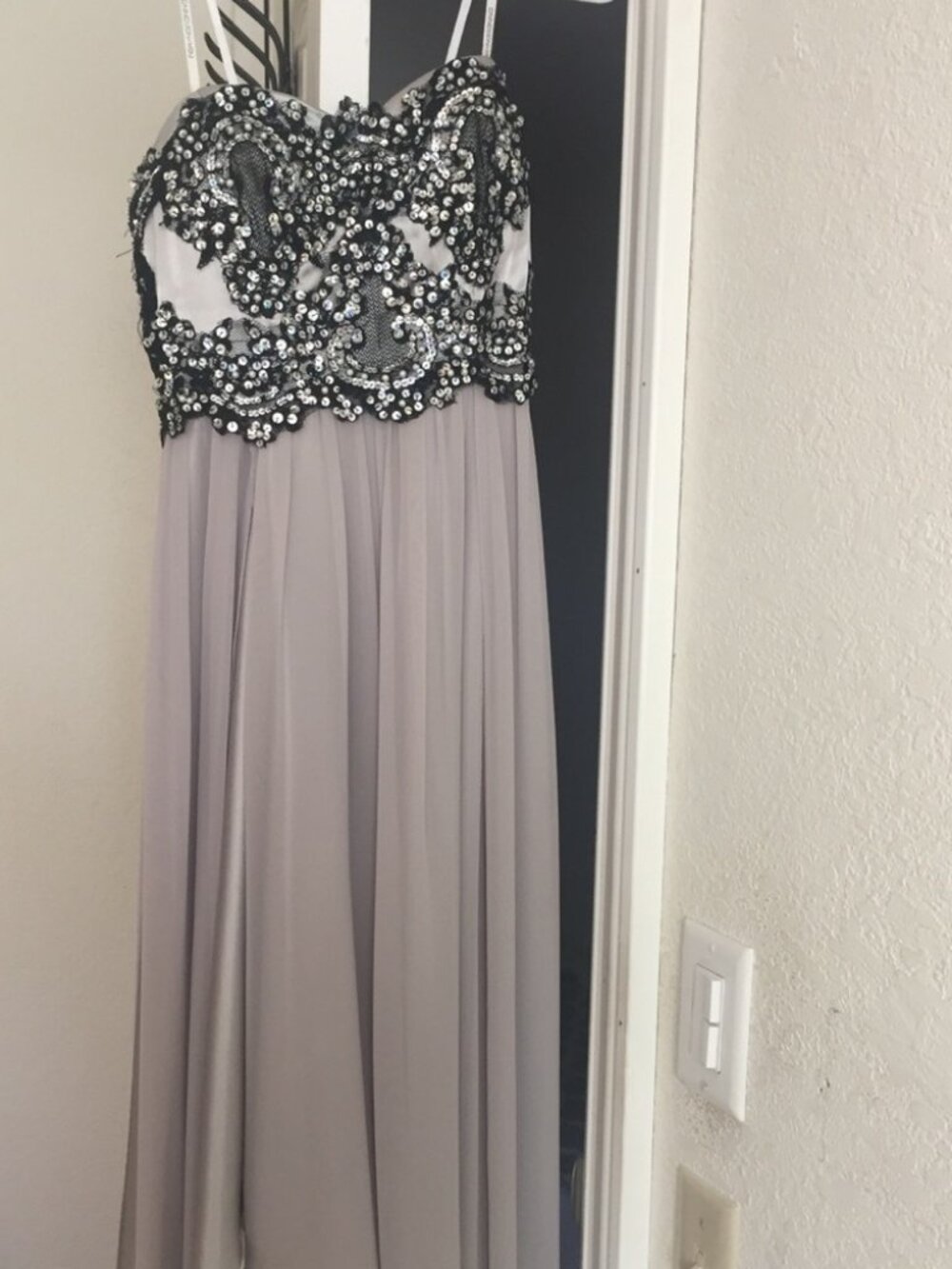 Gray Beaded Strapless Long Narianna Prom Dress - Picture 1 of 2